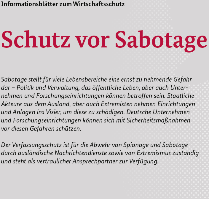 Informationsblatt Schutz gegen Sabotage